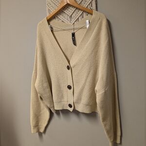 Design Lab Knit Sweater XL Cream Beige Cozy Minimalist Oversized Cropped V Neck